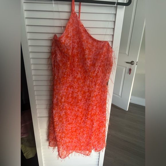 Orange Floral Feather Halter Side Slit Dress - Picture 3 of 6